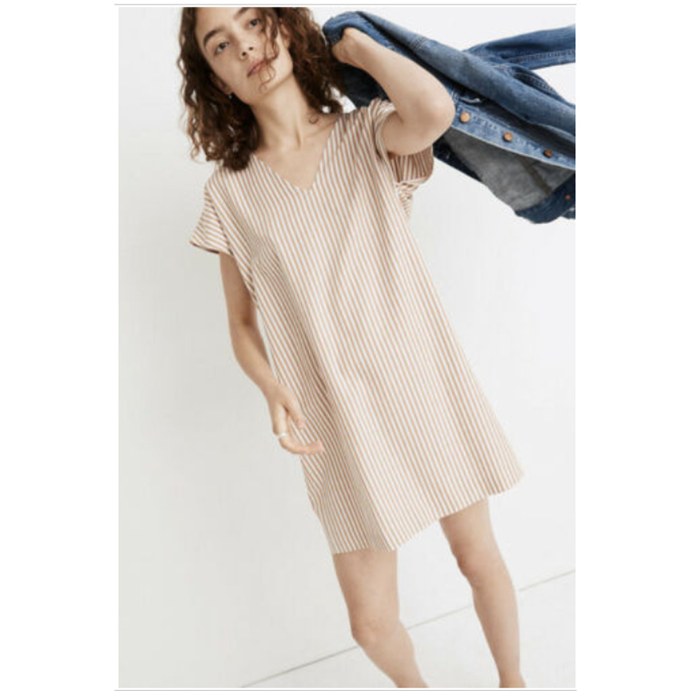Madewell Button Back Easy Stripe Dress Brown XS